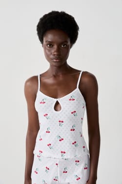 Débardeur en coton en pointelle imprimé cerises;${refinementColor}