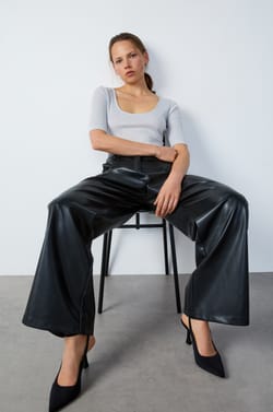 Wide-leg faux leather trousers;${refinementColor}