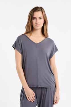 Top de manga corta liso de modal;${refinementColor}