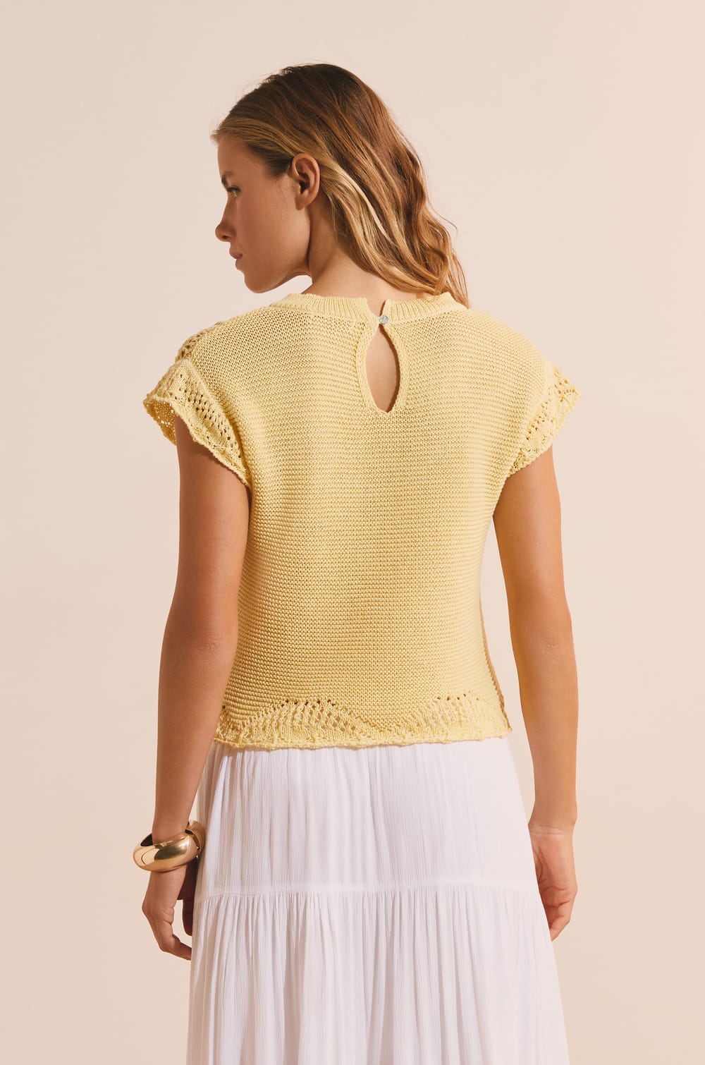 Sleeveless Openwork Crochet-Style Sweater;${refinementColor}