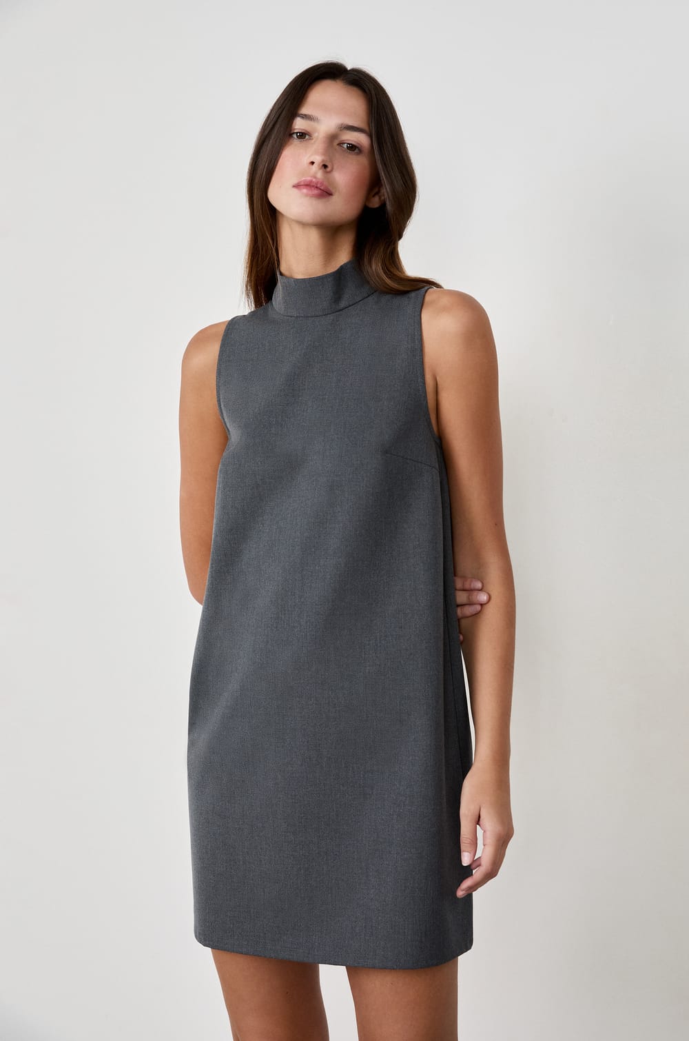 High Neck Straight Dress;${refinementColor}
