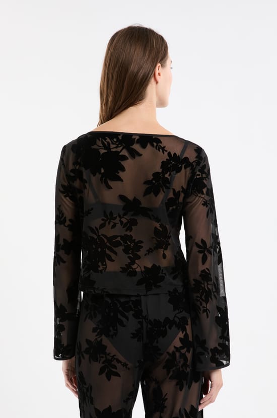 Top transparent à motif fleurs;${refinementColor}