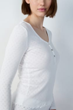 Long-sleeved T-shirt in pointelle cotton;${refinementColor}