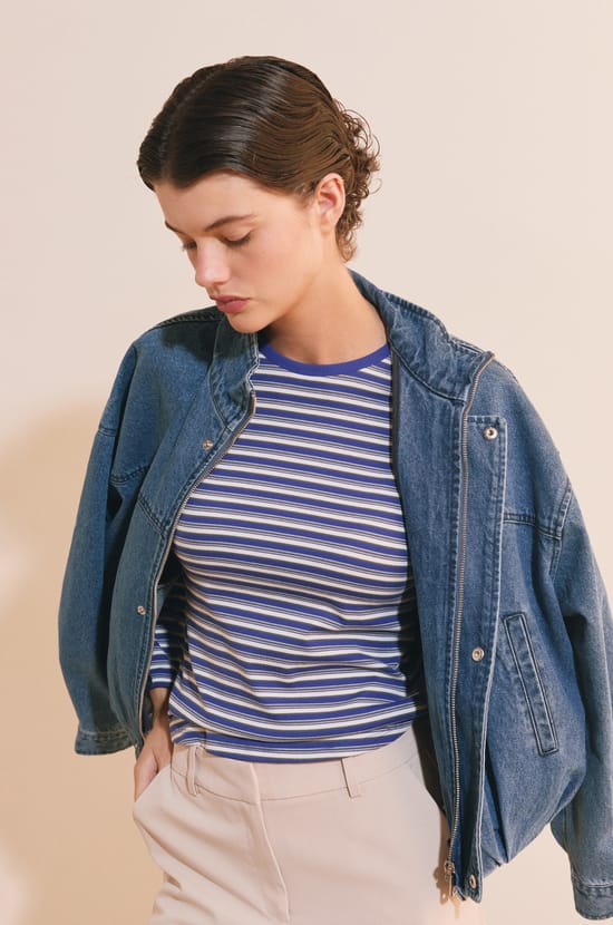 T-shirt &agrave; rayures en coton;${refinementColor}