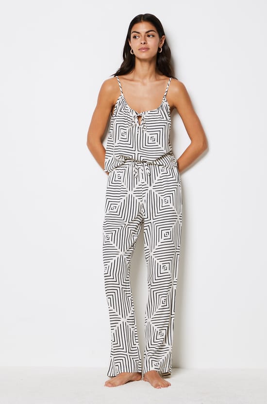 Geometric Print Flowy Trousers;${refinementColor}