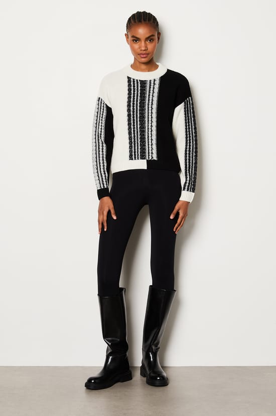 Patterned Crew Neck Sweater;${refinementColor}