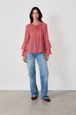 Blouse with ruffled sleeves;${refinementColor}
