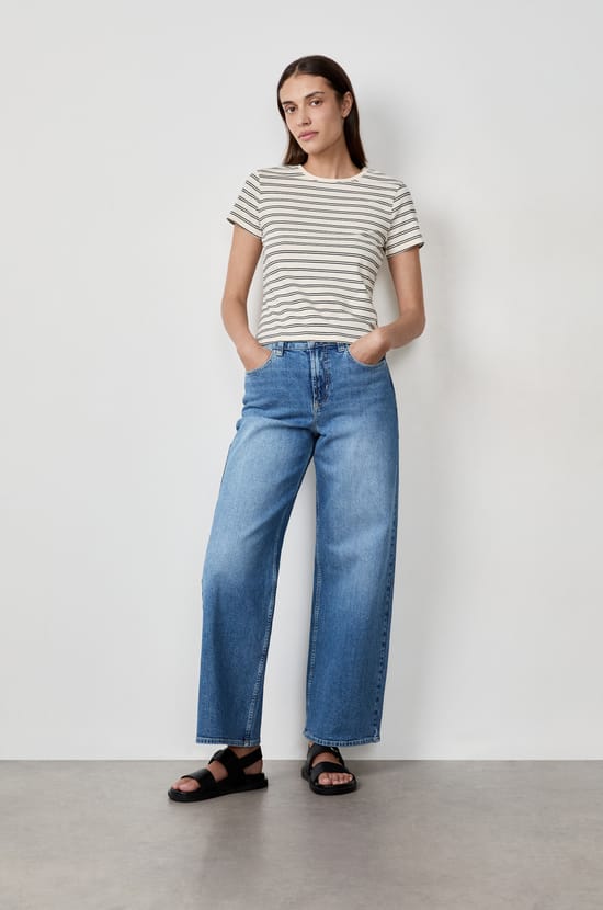 Short-sleeved striped cotton T-shirt;${refinementColor}