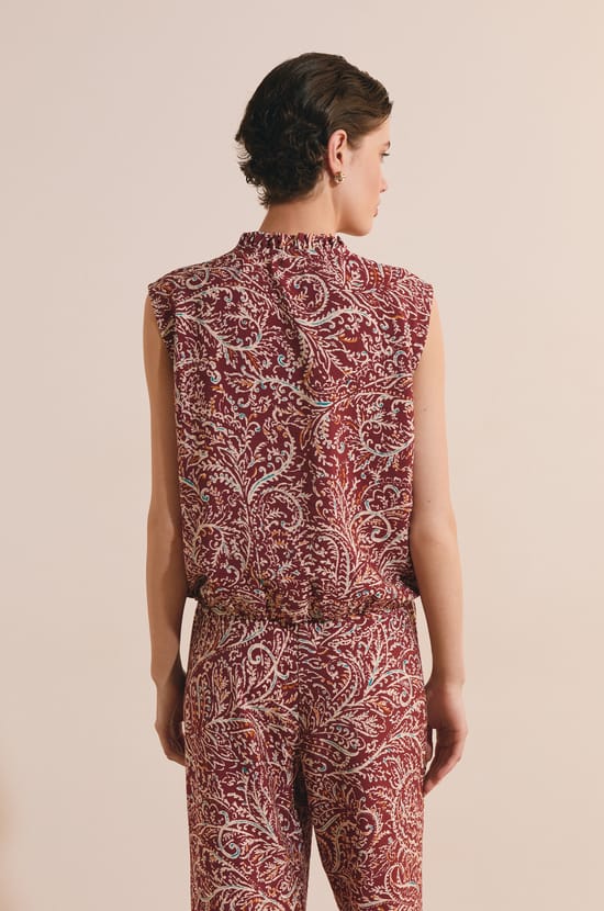 Top avec col &agrave; nouer &agrave; motifs;${refinementColor}