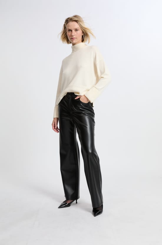 Wide-Leg Faux Leather Trousers;${refinementColor}