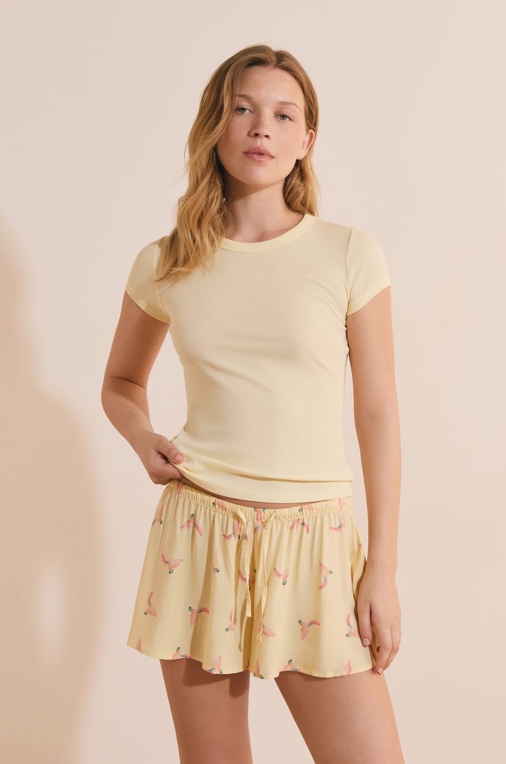 Camiseta de pijama de cuello redondo con algod&oacute;n;${refinementColor}