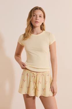 Camiseta de pijama de cuello redondo con algod&oacute;n;${refinementColor}