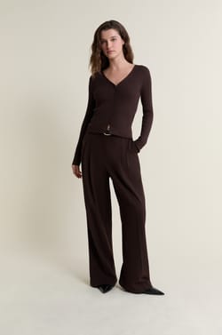 Pull cardigan manches longues en maille c&ocirc;tel&eacute;e;${refinementColor}