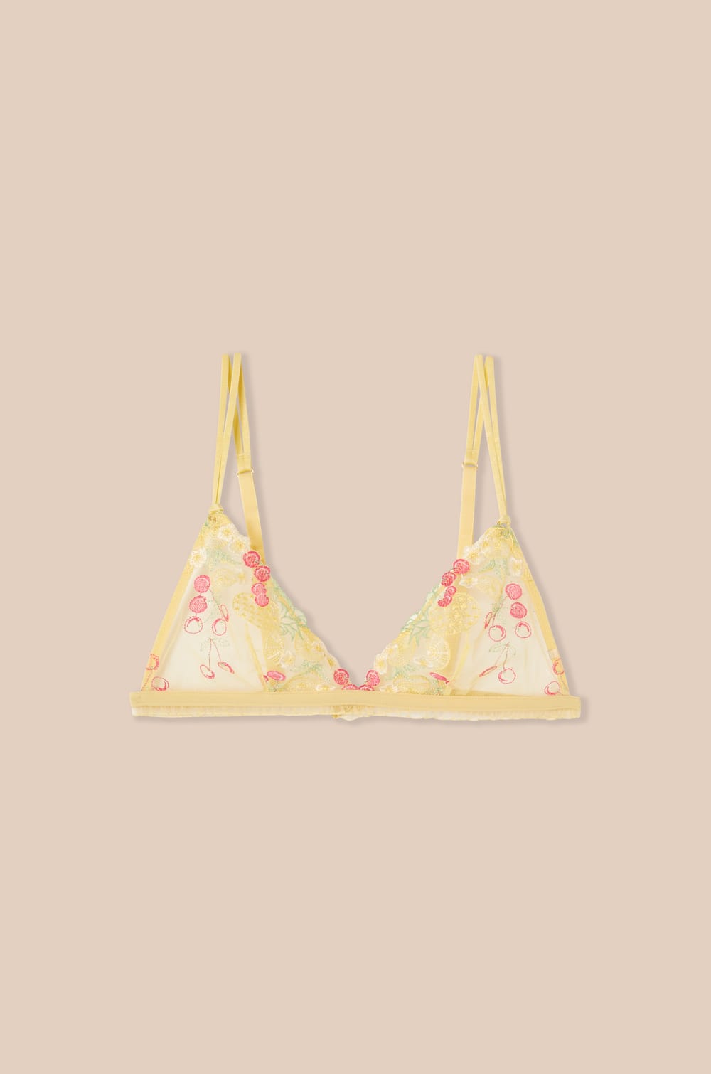 Soutien-gorge triangle avec motifs fruits brod&eacute;s;${refinementColor}