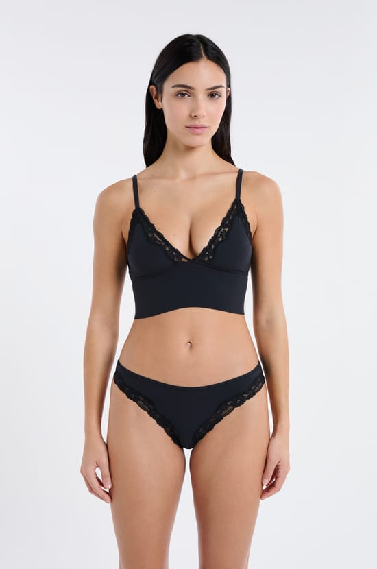 Soutien-gorge triangle en microfibre et dentelle;${refinementColor}