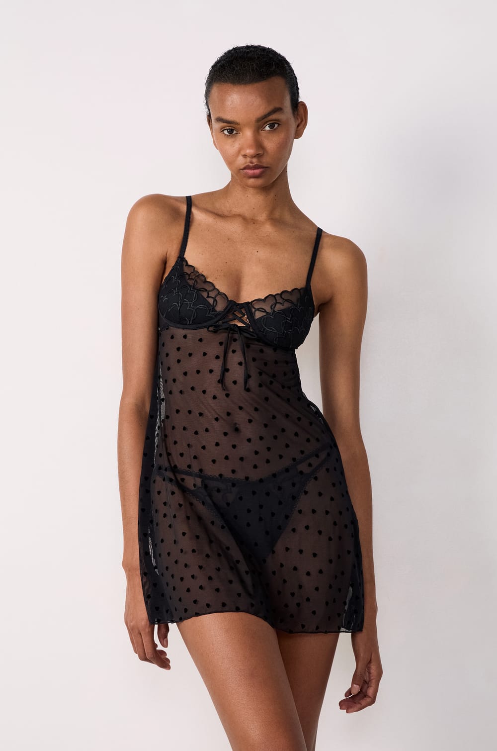 Short Transparent Nightdress With Heart Bow At The Back;${refinementColor}