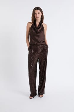 Sleeveless Satin Top With Cowl Neckline;${refinementColor}