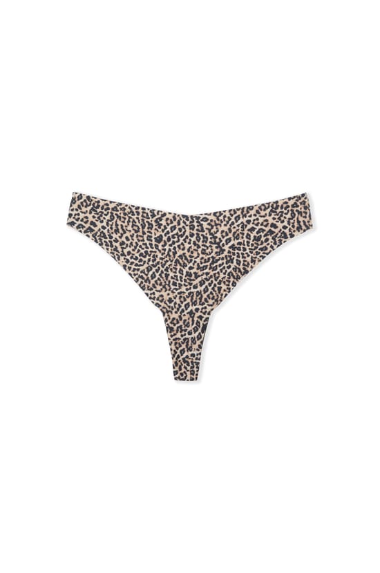 Tanga aus nahtloser Mikrofaser mit Leopardenmuster;${refinementColor}