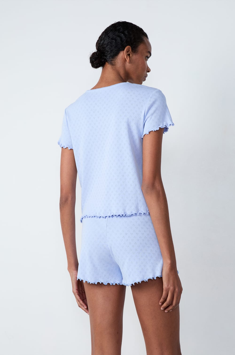 T-shirt manches courtes en coton en pointelle;${refinementColor}