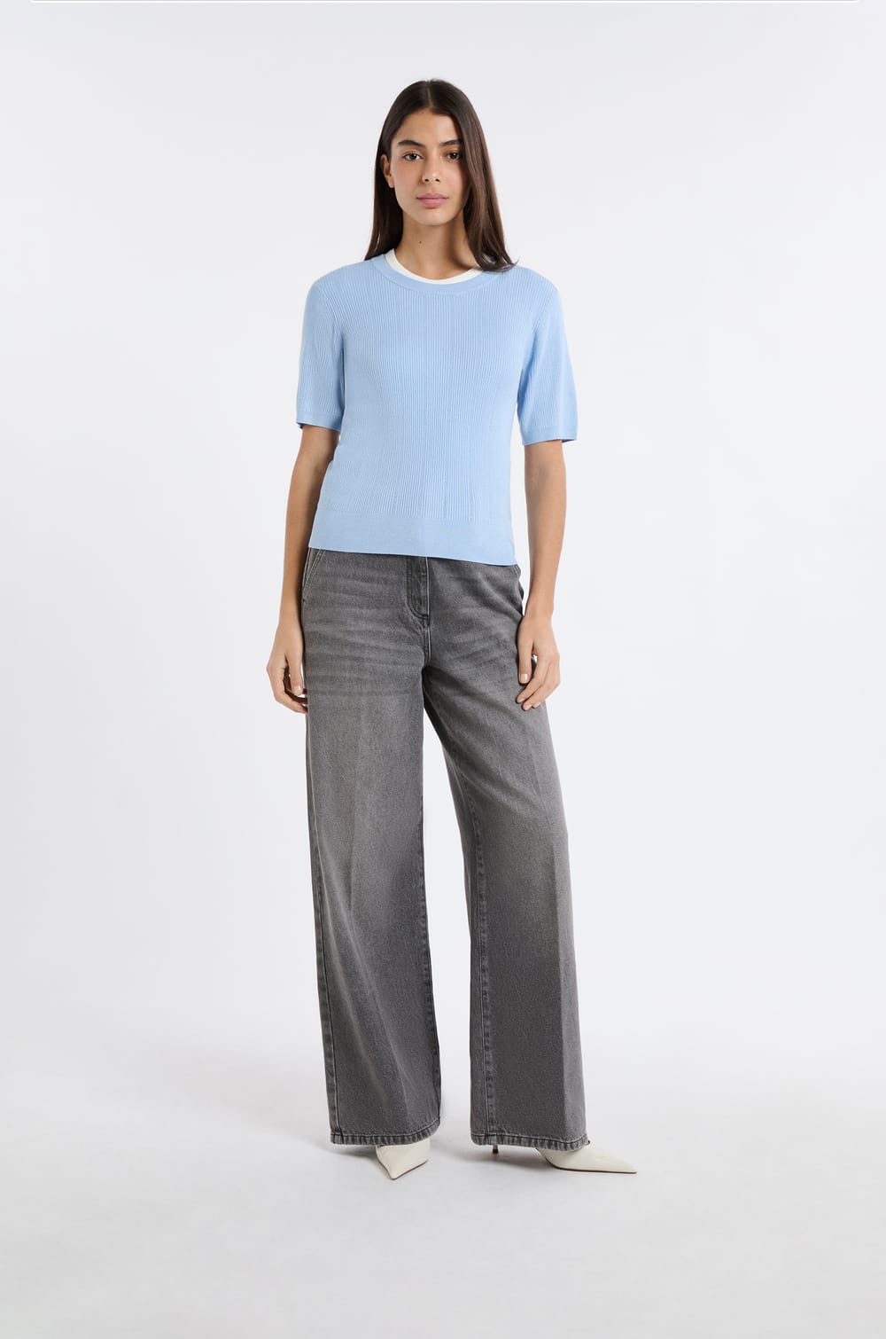 Round Neck Sweater in Fine Knit;${refinementColor}