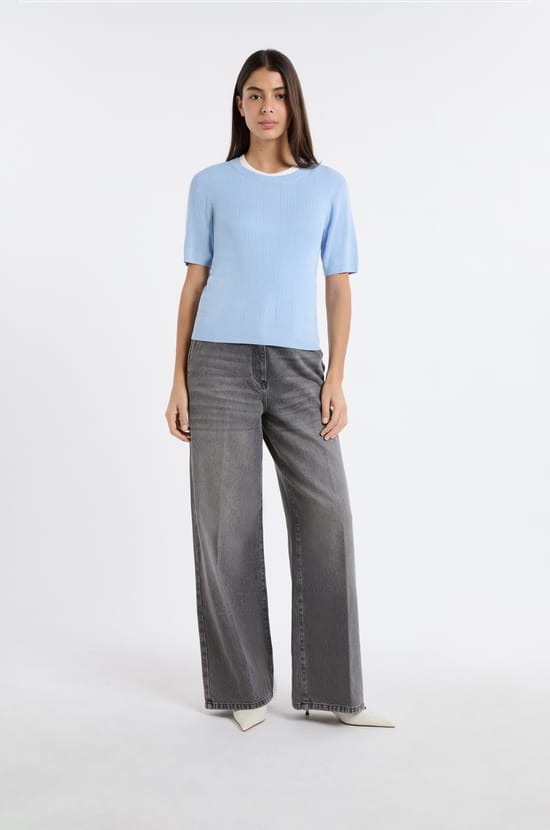 Round Neck Sweater in Fine Knit;${refinementColor}