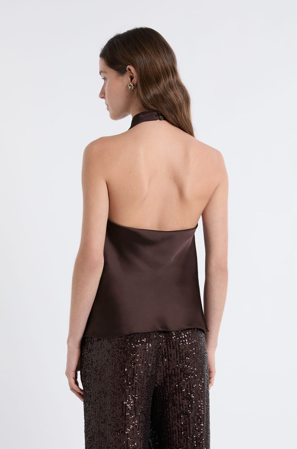 Top sans manches satiné avec col bénitier;${refinementColor}