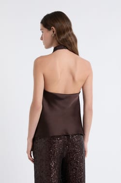 Sleeveless Satin Top With Cowl Neckline;${refinementColor}