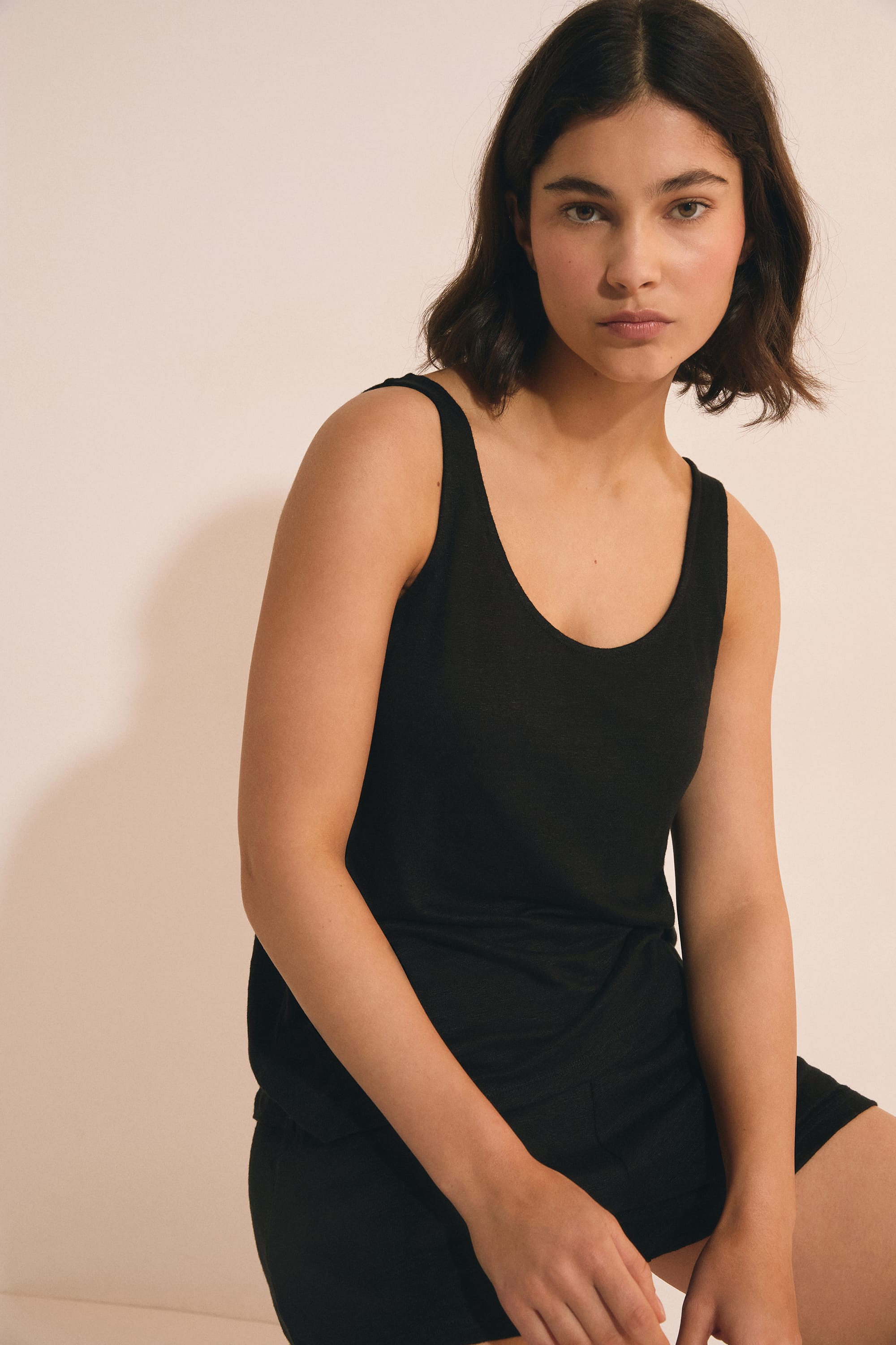 100% Linen Tank Top - JOSIE - NOIR - ETAM
