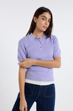 Polo manches courtes en maille fine;${refinementColor}