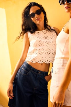 Top sans manches d&eacute;tails broderie anglaise;${refinementColor}