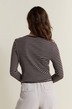 T-shirt manches longues &agrave; rayures;${refinementColor}