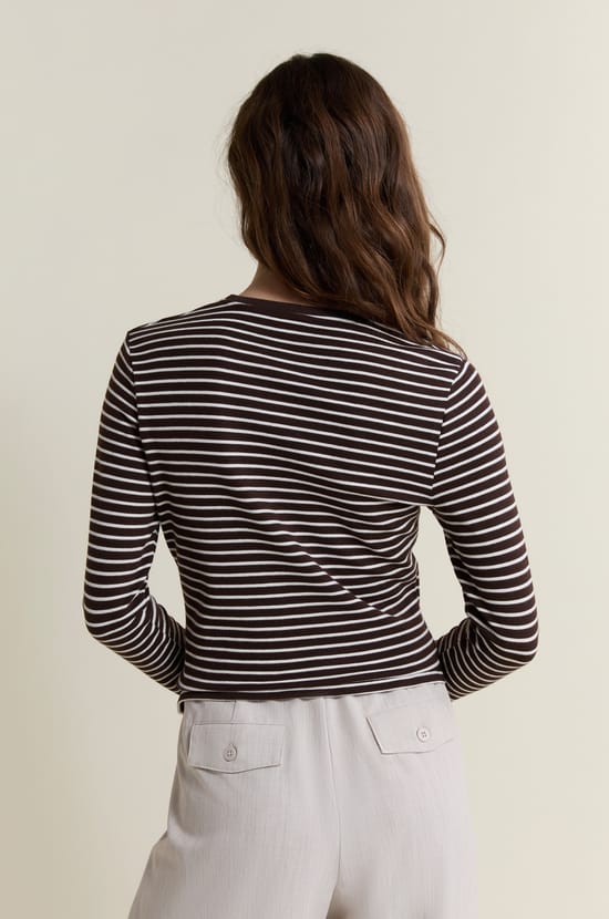 T-shirt manches longues &agrave; rayures;${refinementColor}