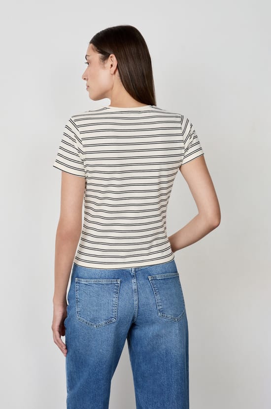 Short-sleeved striped cotton T-shirt;${refinementColor}
