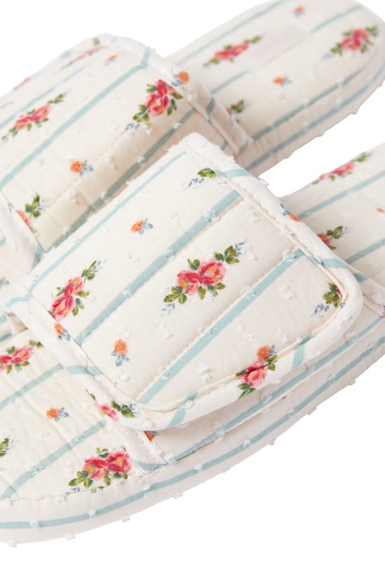 Chaussons tongs en coton &agrave; motifs fleurs;${refinementColor}