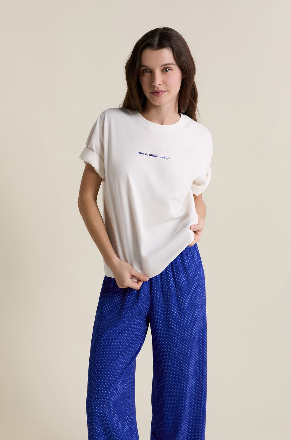 Pyjama T-shirt met korte mouwen van katoen;${refinementColor}