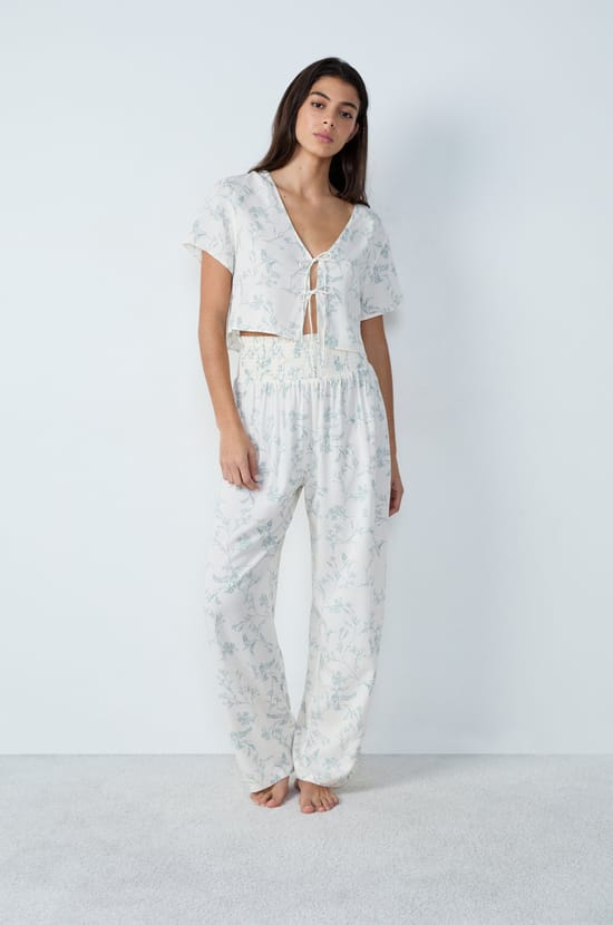 Pajama Pants With Floral Pattern;${refinementColor}