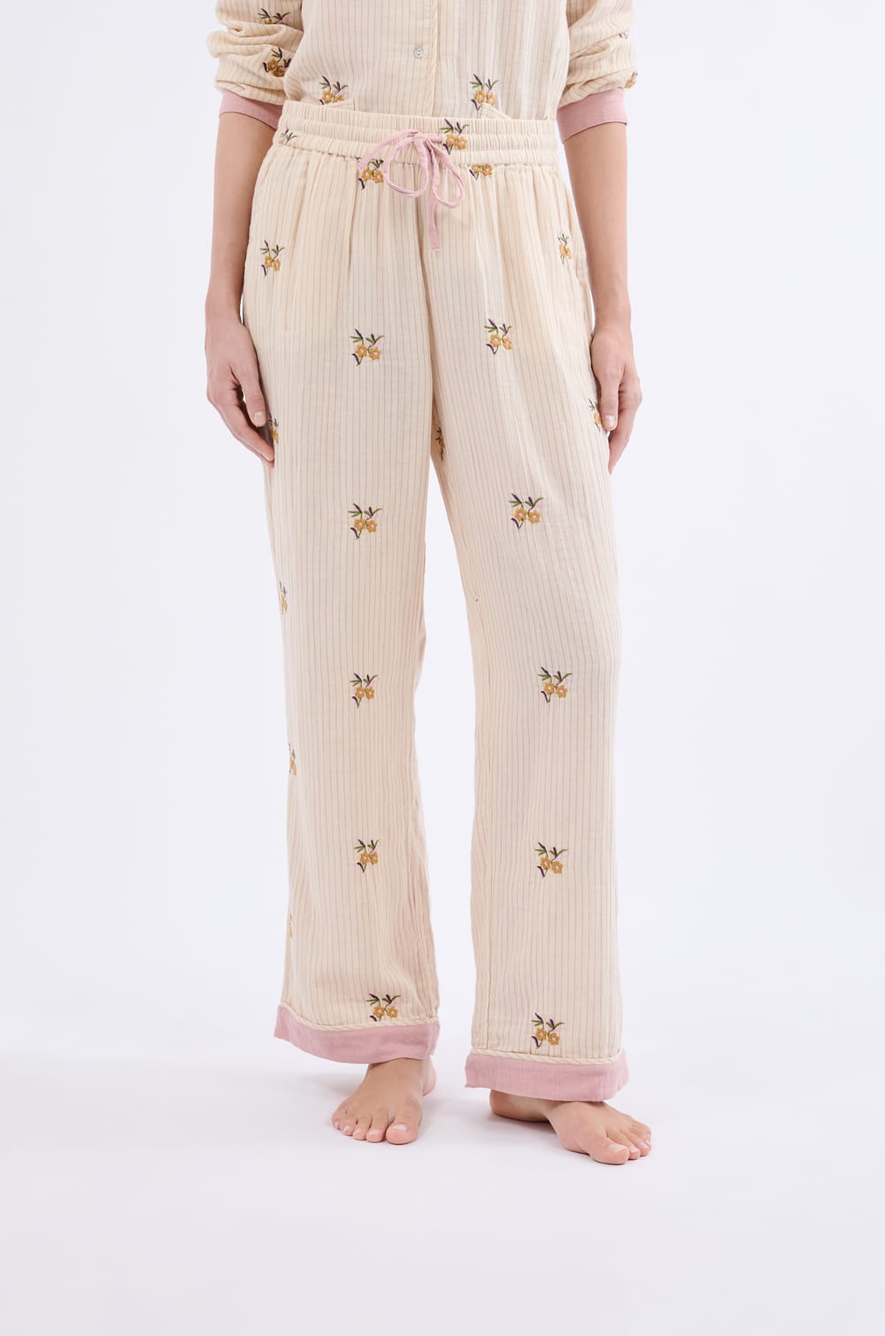 Pantalon de pyjama à motifs en coton;${refinementColor}
