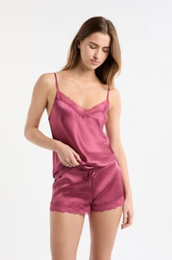 Silk Shorts with Lace Details;${refinementColor}