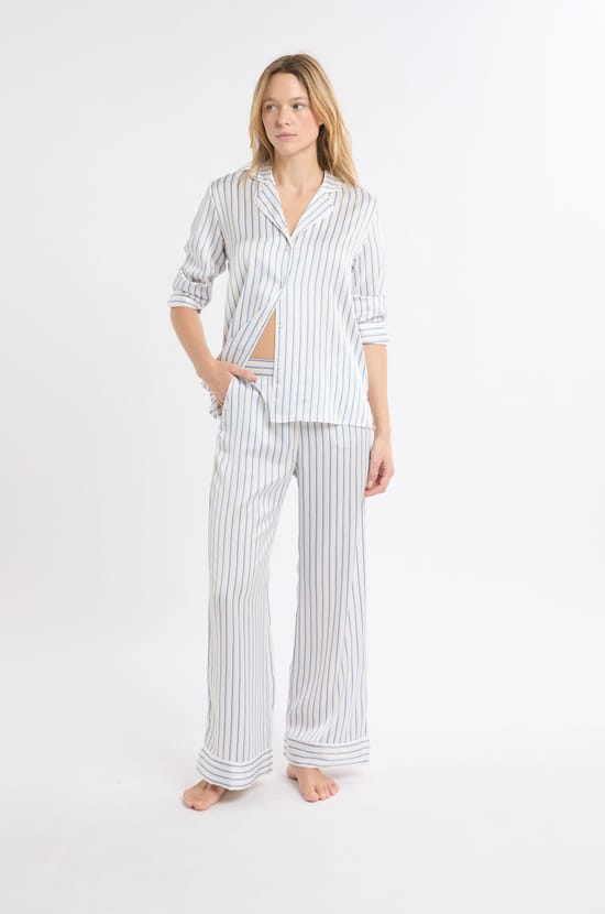Pantalon de pyjama à rayures en satin;${refinementColor}