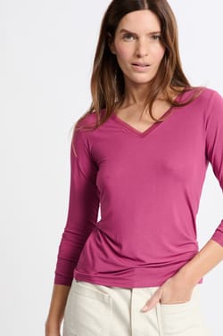 T-shirt col V maille thermique;${refinementColor}