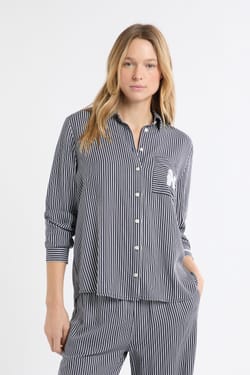 Pyjama Hemd mit Streifen und Pudel-Stickerei;${refinementColor}