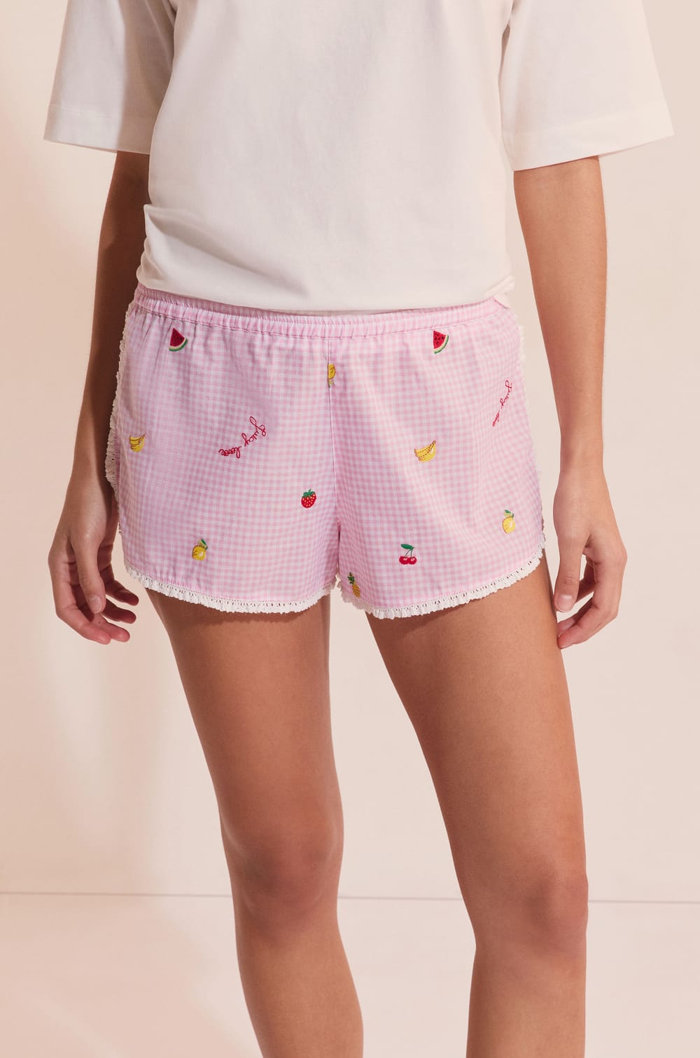 Short de pyjama en coton &agrave; motifs fruits;${refinementColor}