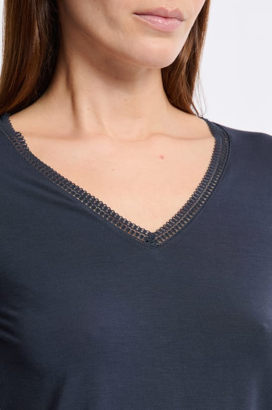 T-shirt col V maille thermique;${refinementColor}