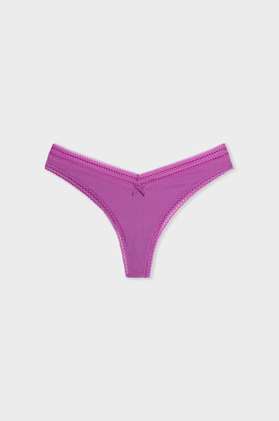 Tanga V-shape en microfibre et dentelle;${refinementColor}