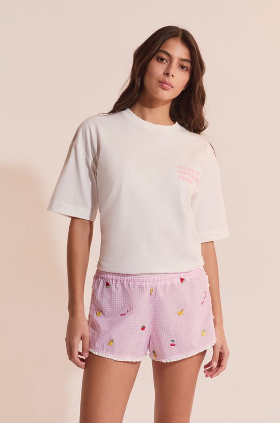 Short de pyjama en coton &agrave; motifs fruits;${refinementColor}