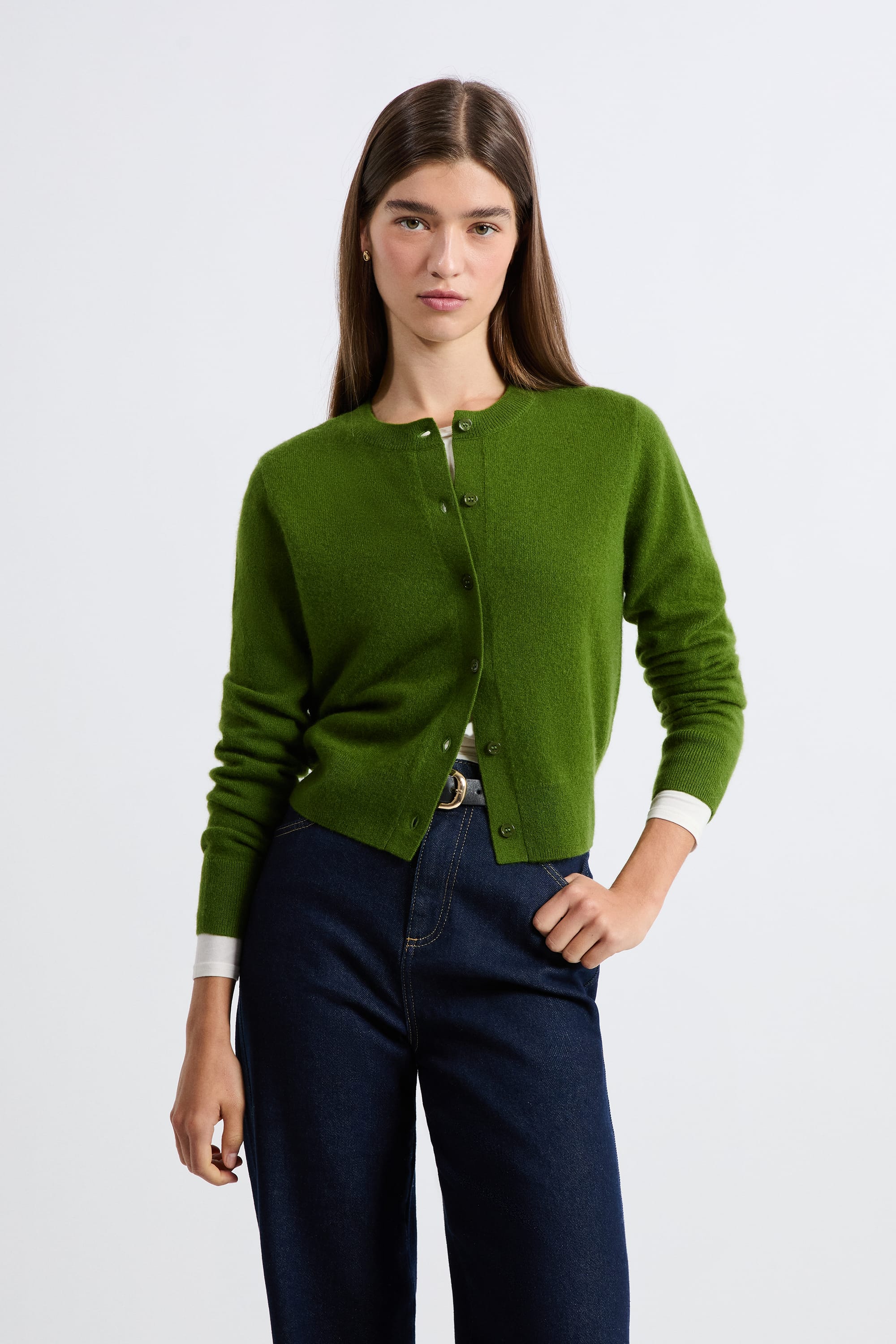 Tempête de sable | Cardigan à col rond - Femme - Laine d'agneau