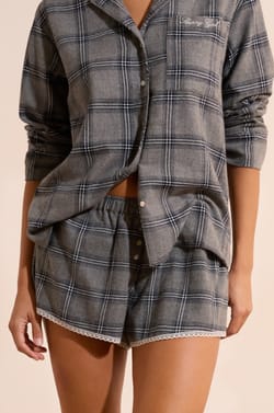Short de pyjama &agrave; carreaux en coton;${refinementColor}