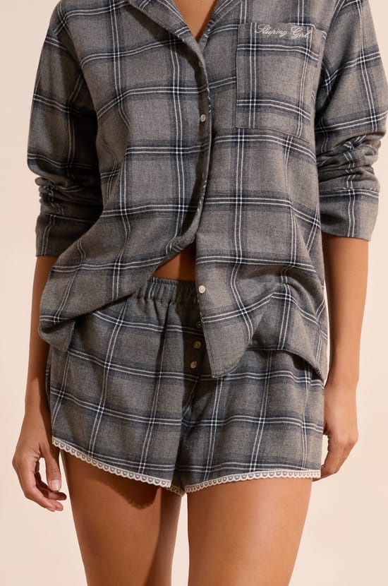 Short de pyjama &agrave; carreaux en coton;${refinementColor}