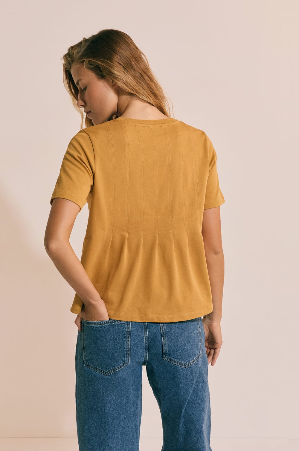 T-shirt pliss&eacute; &agrave; manches courtes en coton;${refinementColor}