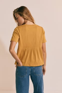 T-shirt pliss&eacute; &agrave; manches courtes en coton;${refinementColor}